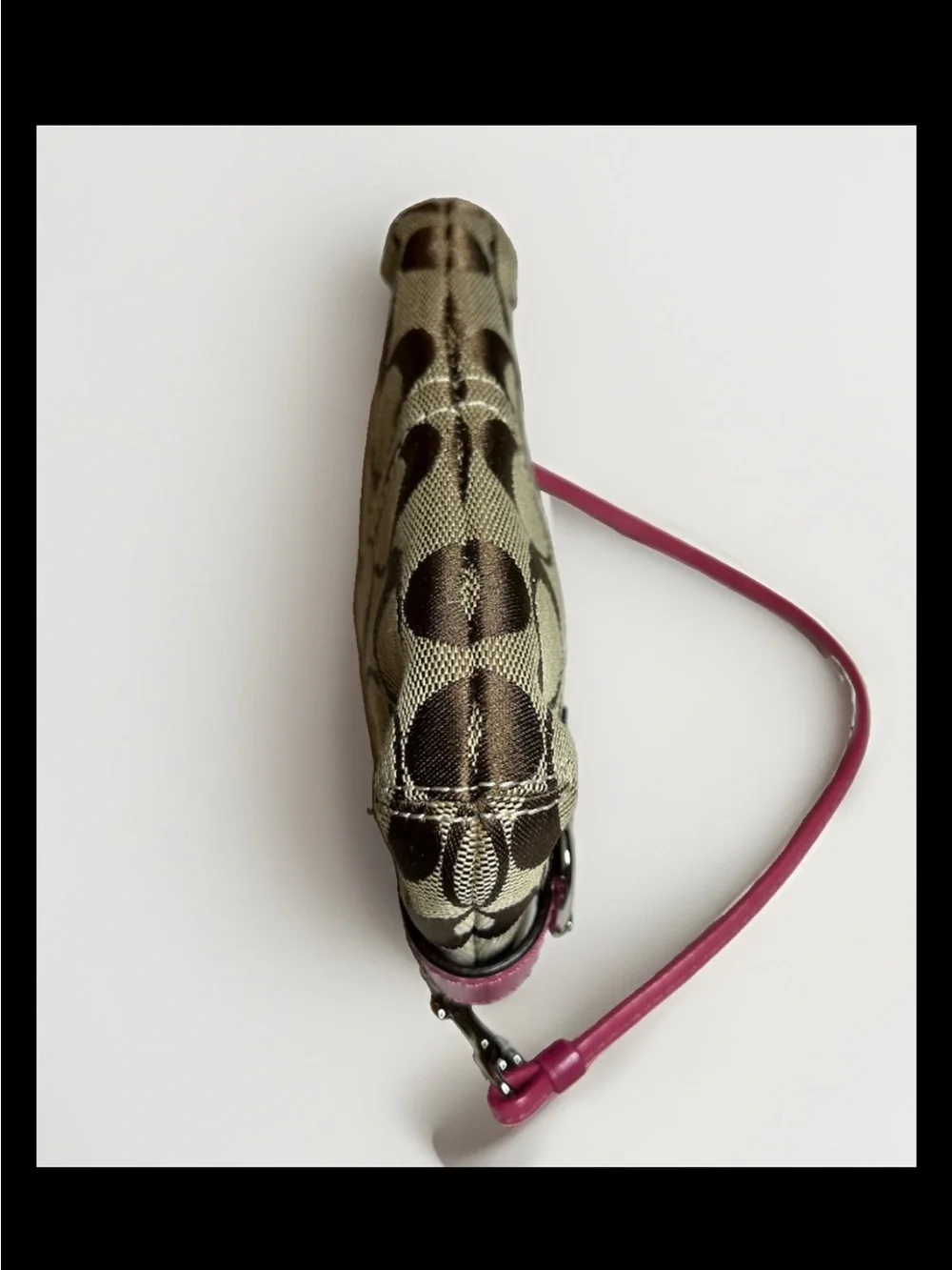 Coach Soho Wristlet Signature Canvas, Hot Pink Leather Trim, Silver Buckles 2004